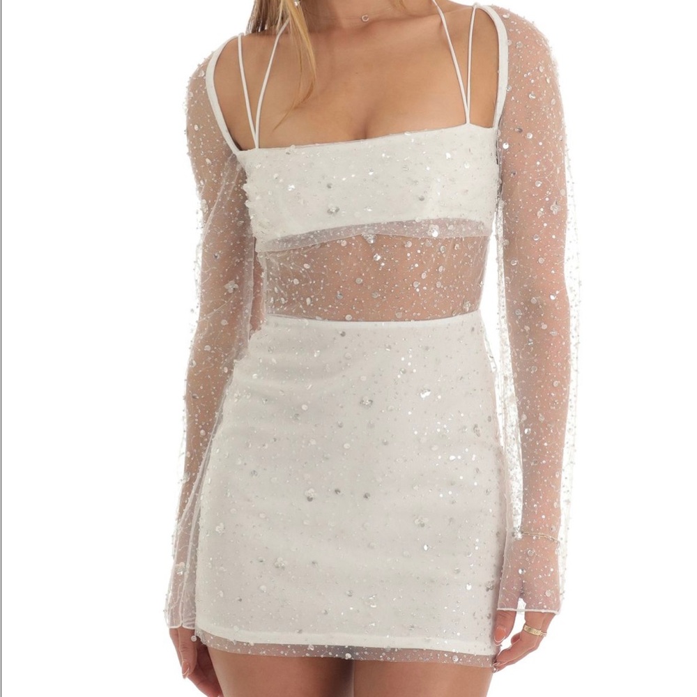 Lucy in the sky Alliana Sequin Long Sleeve Dress in White XS